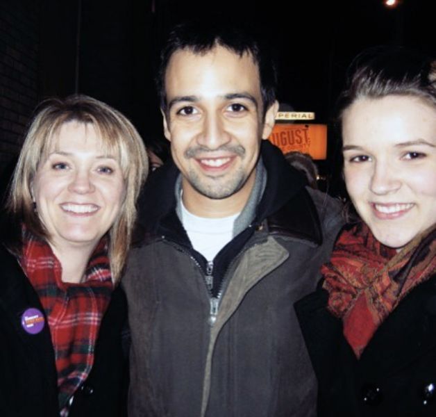Lin-Manuel Miranda stopped to take a picture with a student and teacher after performing in the Broadway play, 